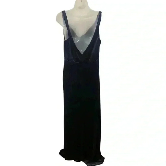 New Lovely Lux Velvet Front Twist Midnight Blue Dress Size 14 - Picture 3 of 5
